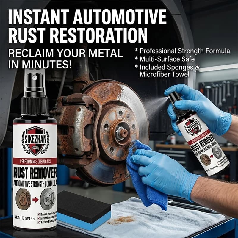 Kit Spray Professionale per Rimozione Ruggine Auto, Pulitore per Dischi Freno, Cerchioni, Cromo e Polvere di Ferro SIKEZHAN 110ml con Spugna e Asciugamano