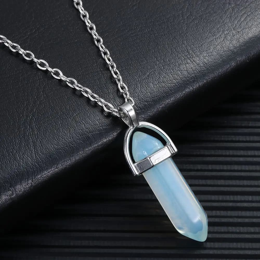 Accessori per gioielli con collana con pendente in pietra a pendolo con punto di guarigione dei chakra esagonale in cristallo di quarzo naturale placcato argento caldo