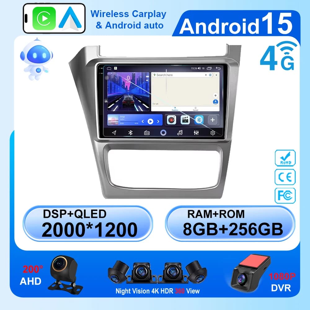 Android 15 Per Volkswagen Fox CrossFox SpaceCross 2010 -2019 Lettore video multimediale per auto Radio Stereo Navigazione GPS Bluetooth