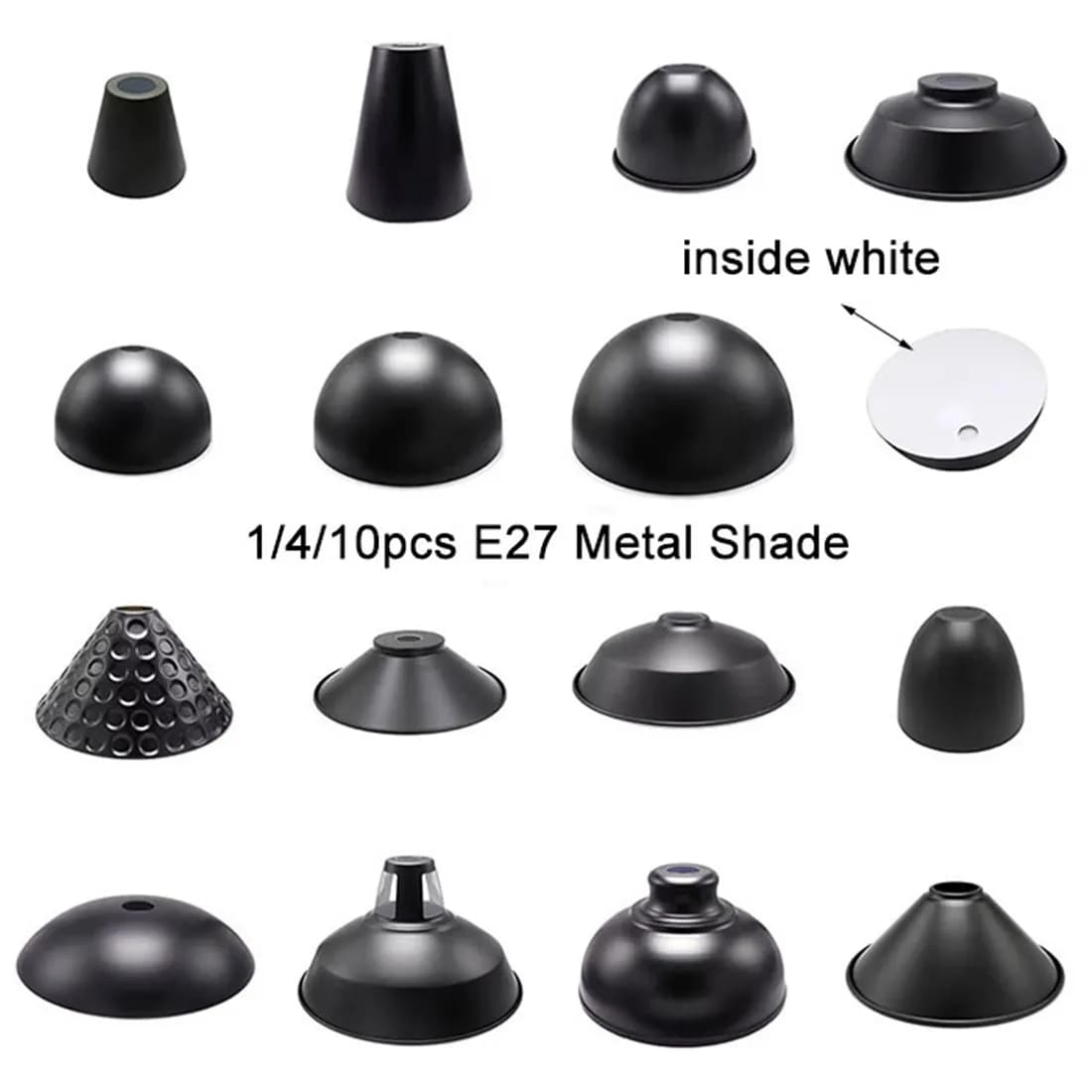 Replacement industrial cone metal lampshade, E27 light bulb cover in black vintage iron for lighting with E26 base socket