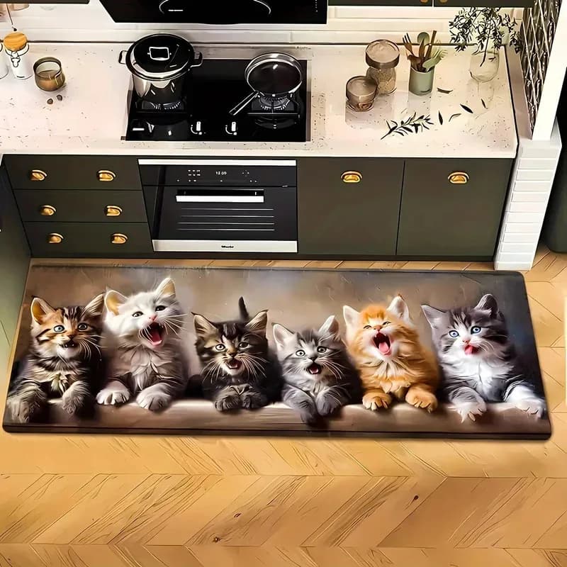 VIKAMA Tappetino decorativo moderno per cucina, stile fresco, con stampa di gatti carini, tappeto per bagno e ingresso, decorazione per la casa