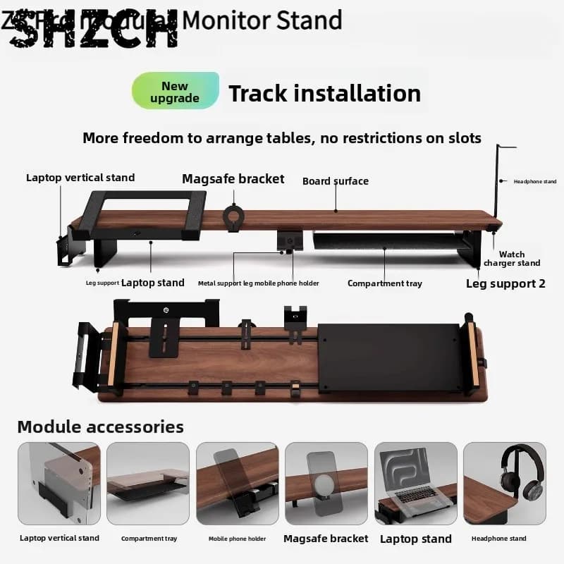 Z3 Pro Modular Monitor Riser Solid Wood Desktop Elevator Stand Computer Screen Stand Ergonomic Office Desk Organizer System
