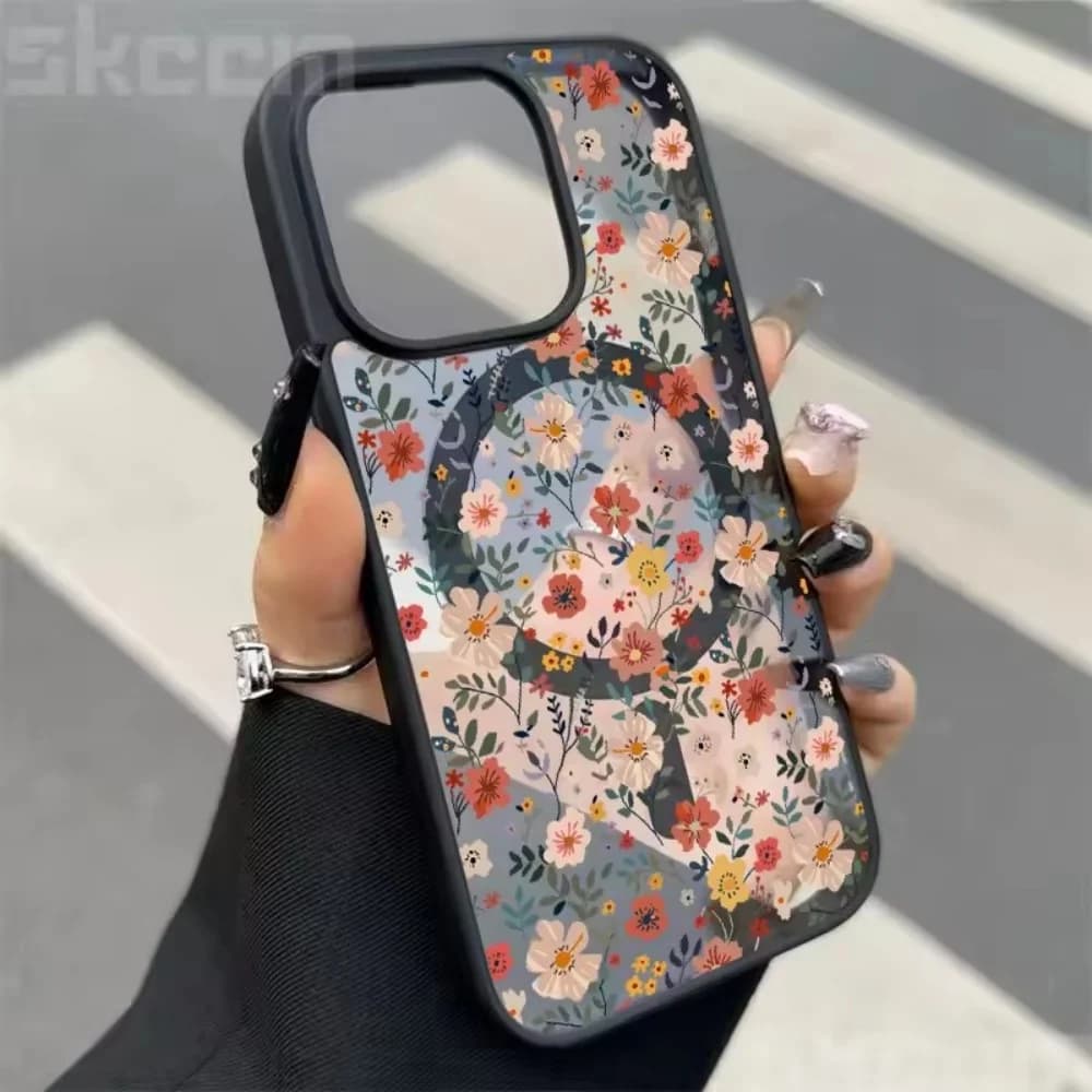 Custodia per telefono con motivo floreale per iPhone 17 16 15 14 13 12 11 Pro XS Max Plus Mini 17e 16e Air X, cover magnetica per ricarica wireless