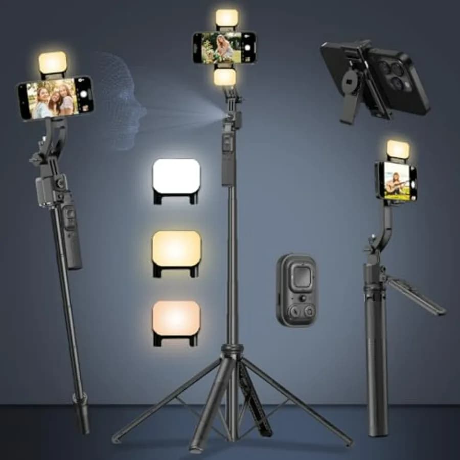 Automatic Tracking Tripod for iPhone, Selfie 63 Auction with Light, 360° Camera Support, Wireless Remote Control for Vlog and Live Streaming