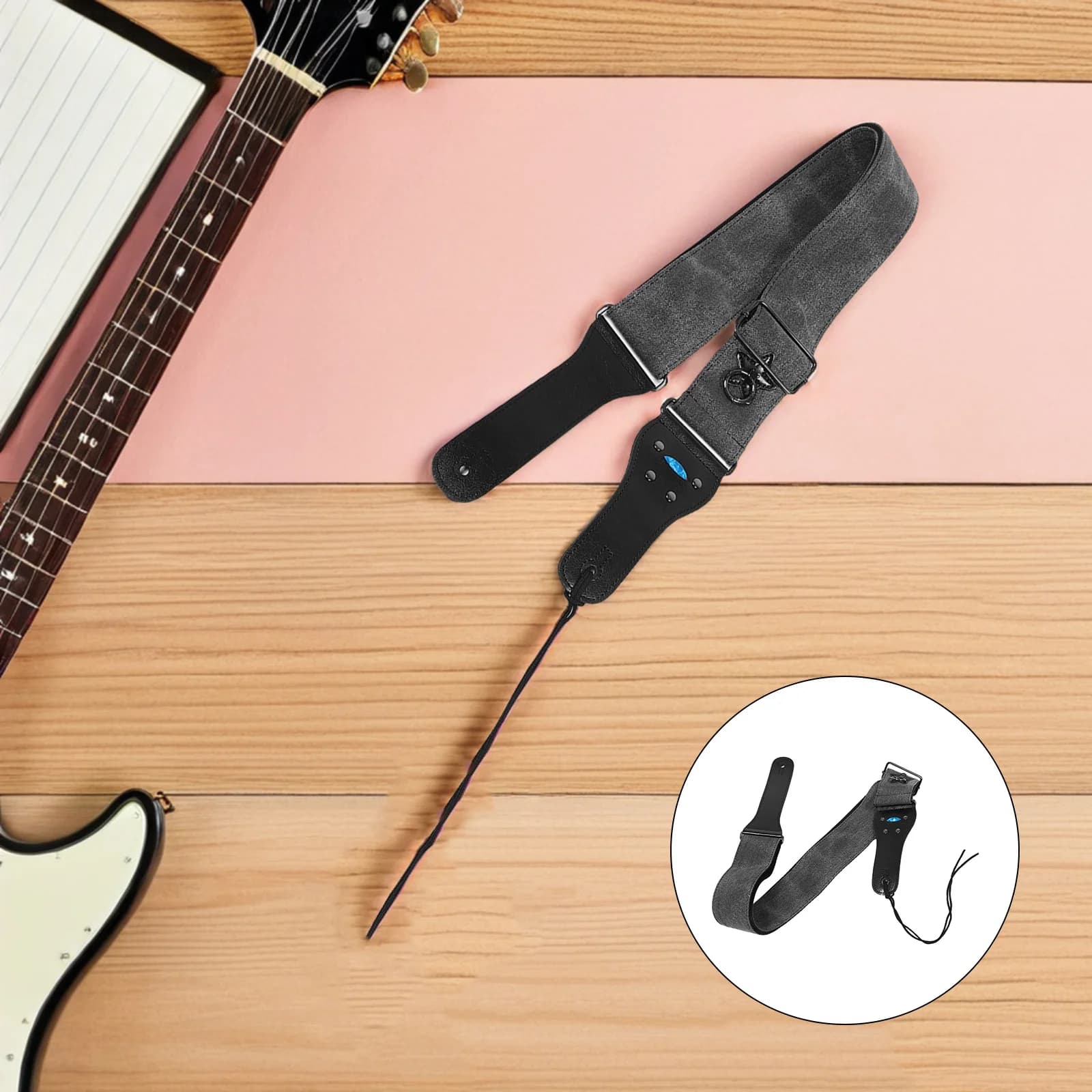 Tracolla per chitarra ampia imbottita regolabile nera universale per basso elettrico acustico Kit plettri per chitarra con cinturino in cotone resistente