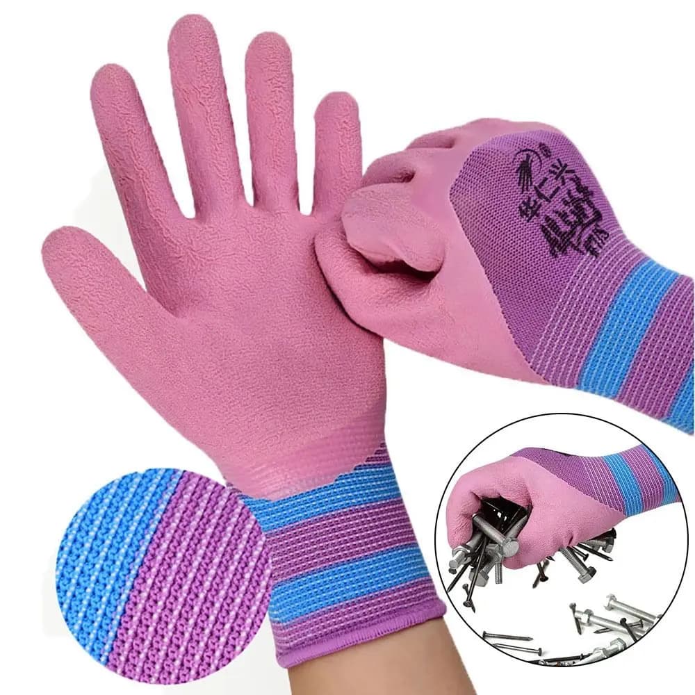 Strumento Guanti da lavoro rosa Guanti in lattice di nylon Rughe Guanti rivestiti in gomma Guanti protettivi flessibili e traspiranti Donna