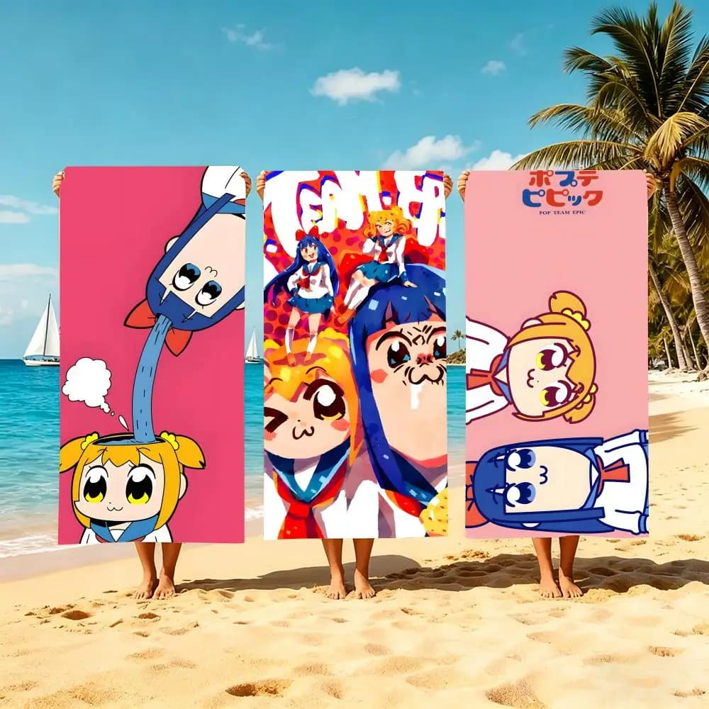 Anime Pop Team Epic Towel Microfiber Beach Towel Quick Dry Absorbent Soft for Swimming Yoga Resort Travel Camping