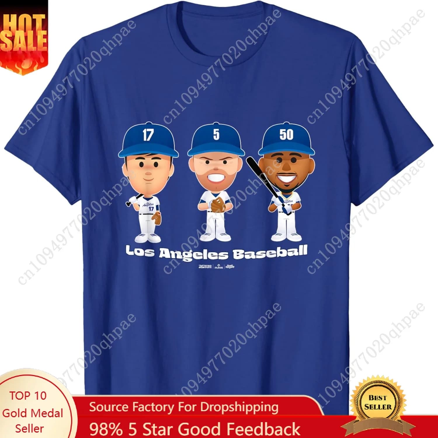 T-shirt MLBPA per giocatori di baseball di Los Angeles Body Trio