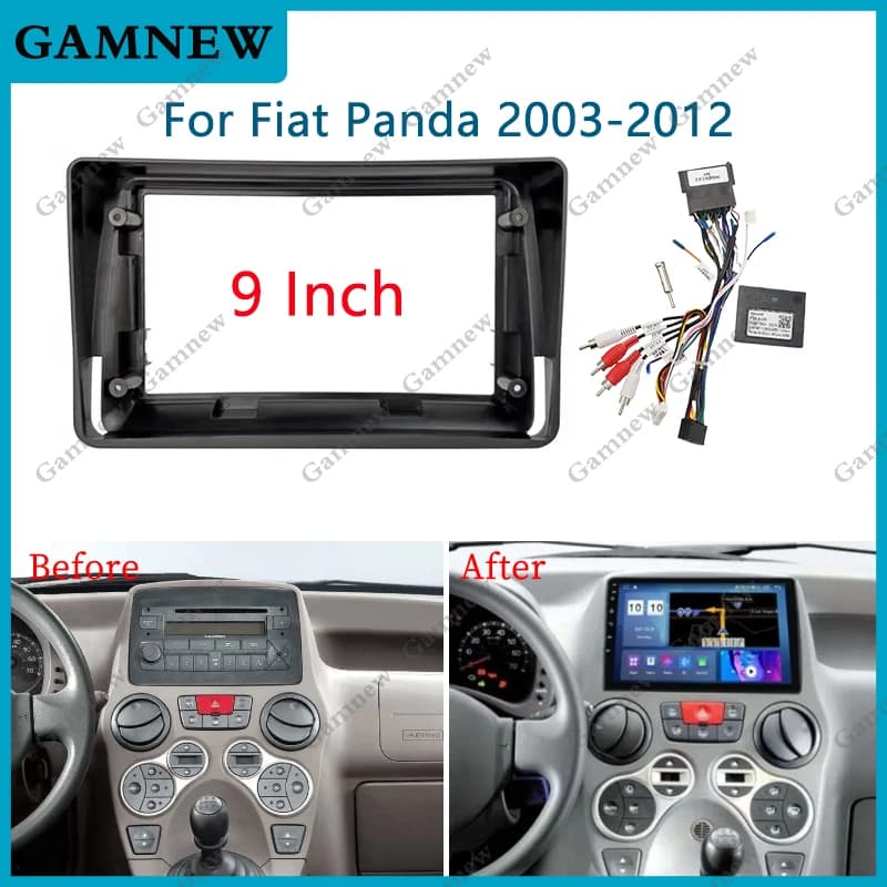 Adattatore per fascia per telaio per auto da 9 pollici Decodificatore Canbus Box Kit pannello di montaggio per cruscotto radio Android per Fiat Panda 2003-2012