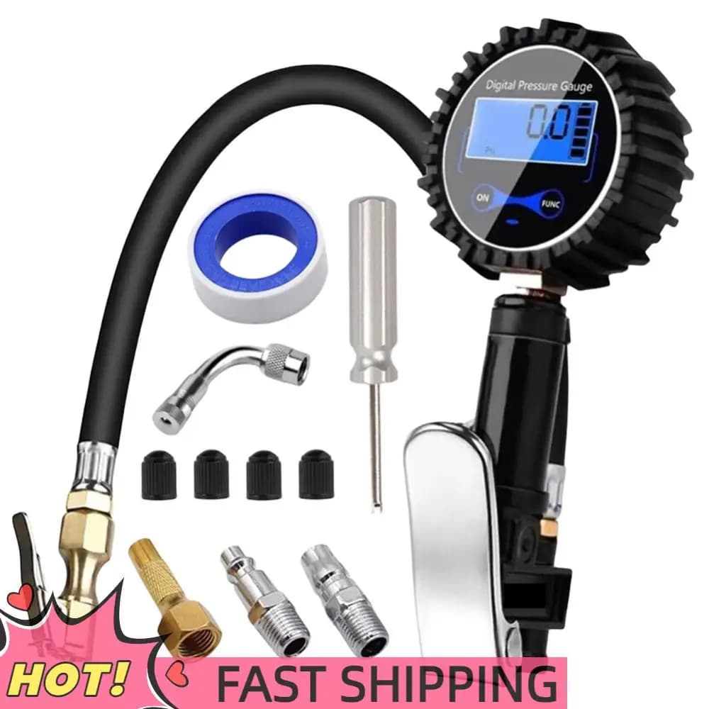 Manometro digitale per gonfiaggio della pressione dei pneumatici Manometro per pneumatici ad alta precisione Pompa per pneumatici clip-on per linea d'aria per auto da bicicletta per moto
