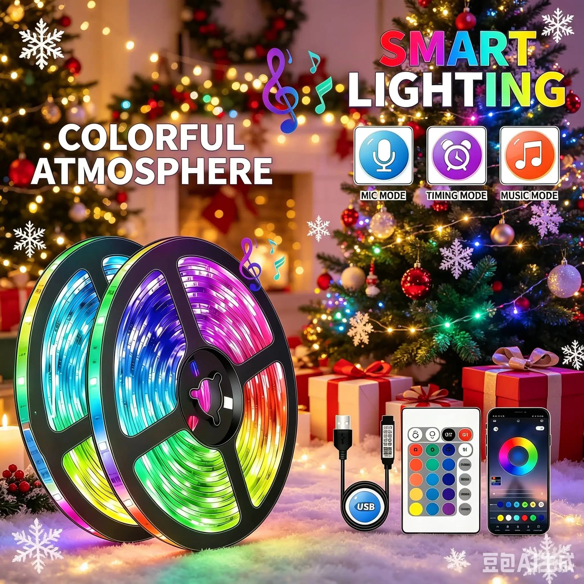 Strisce LED RGB USB 5V con sincronizzazione musicale, luci LED RGB 5050, nastro luminoso flessibile per retroilluminazione TV, decorazione per ambienti, da 1m a 30m