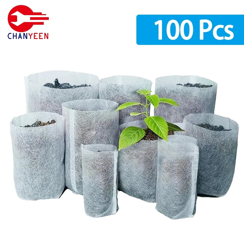 100 sacchetti per la coltivazione di piante, sacchetti da vivaio per la semina di semi, vasi per fiori in tessuto non tessuto biodegradabile per accessori e attrezzi da giardino domestico