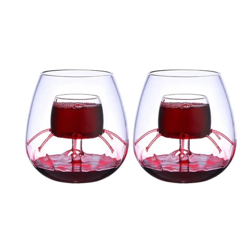 ABWZ-Set da 2 bicchieri da vino in vetro trasparente, confezione regalo, 520 ml x 2, con design a beccuccio diviso, per feste e raduni