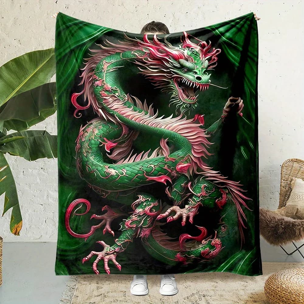 modello maestoso del drago blu Coperta stampata in flanella adatta a tutte le stagioni adatta per i viaggi del divano dell'ufficio del soggiorno