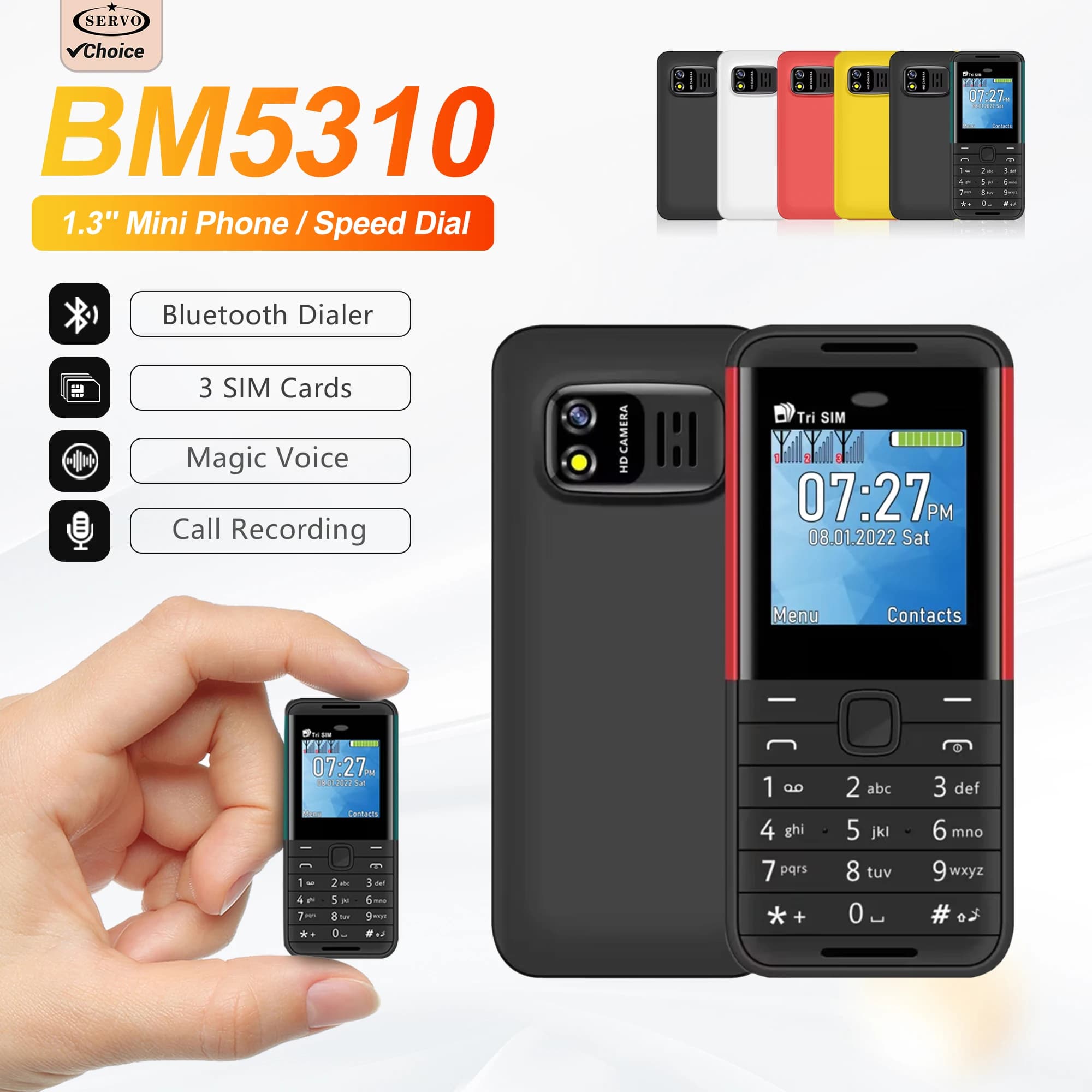 SERVO BM5310 Mini Pulsante Telefono 3 SIM Card Bluetooth Dialer Voce magica Piccolo cellulare Registrazione delle chiamate Radio FM a bassa radiazione MP4