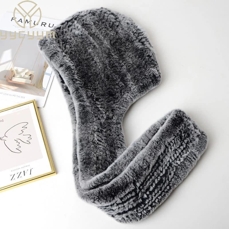 Nuovo Set Invernale 2026 per Donna: Cappello e Sciarpa in Vera Pelliccia, Sciarpa con Cappuccio in Pelliccia di Coniglio Rex Naturale, Caldo Cappello in Vera Pelliccia Lavorato a Maglia