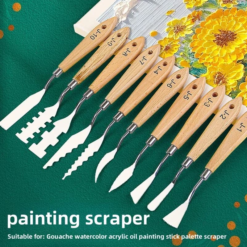 Art Scraper 10-Piece Beech Palette Knife Ceramic Texture Knife