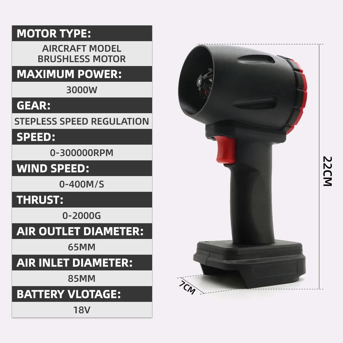 300000 giri/min Turbo elettrico senza spazzole Ventilatore a getto 400M/S Ventilatore per foglie portatile Soffiaggio di polvere per Makita 18V Perni batteria