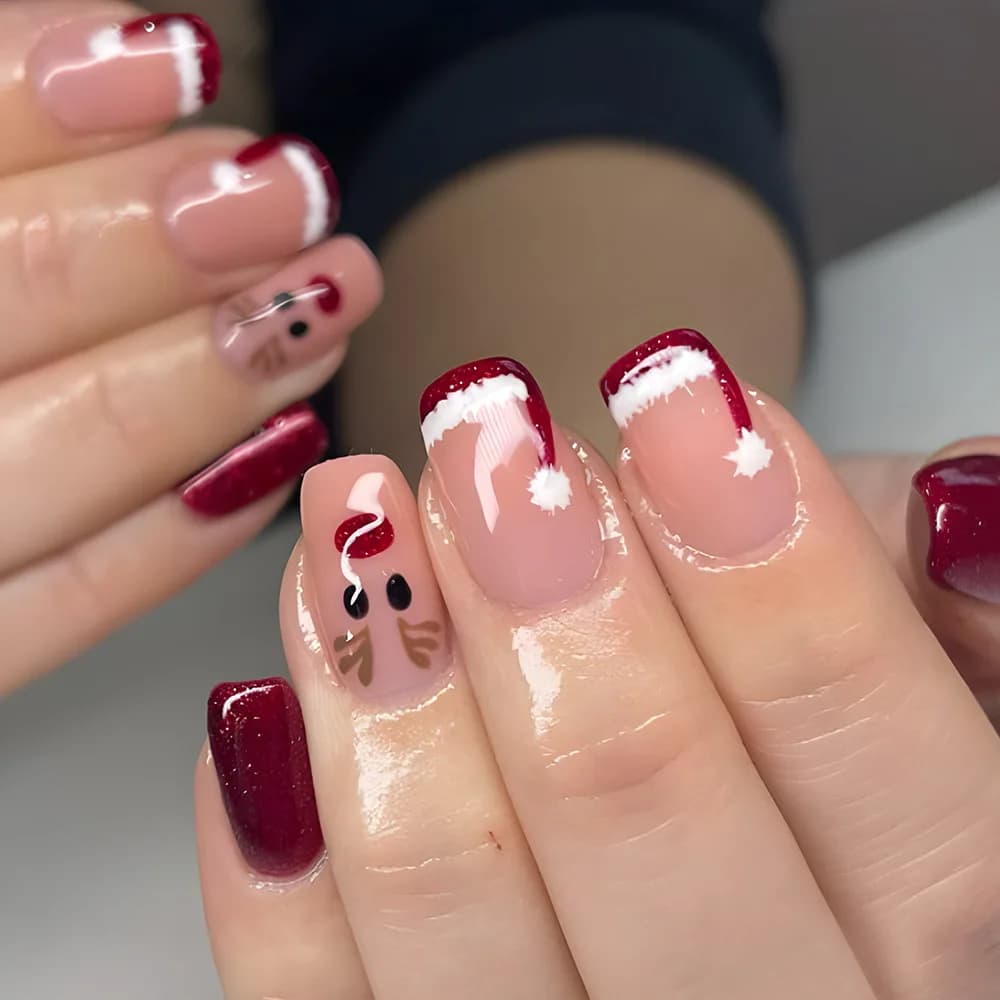 Nuova Collezione 2026: Nail Art Semplice a Tema Natalizio Bordeaux - Atmosfera Calda e Festiva, Stile Carino e Dolce