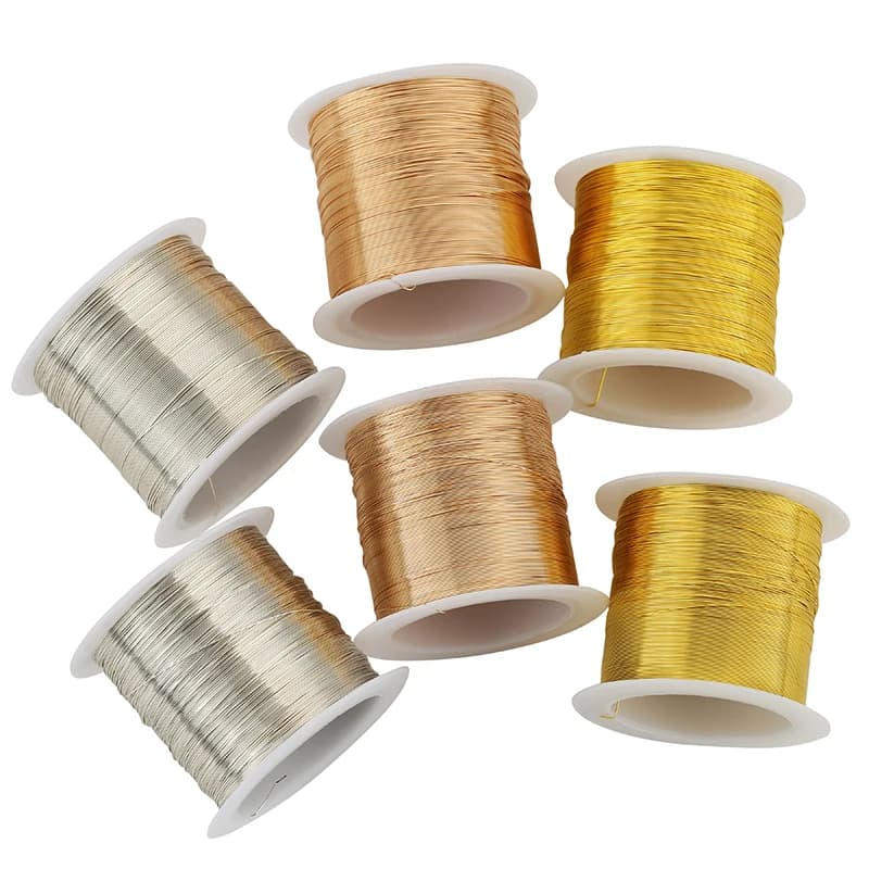 Filo per Bracciali e Collane in Rame e Acciaio Inossidabile da 100 Metri, Spessore 0.3, 0.4, 0.45 mm, Resistente per Creazione Gioielli