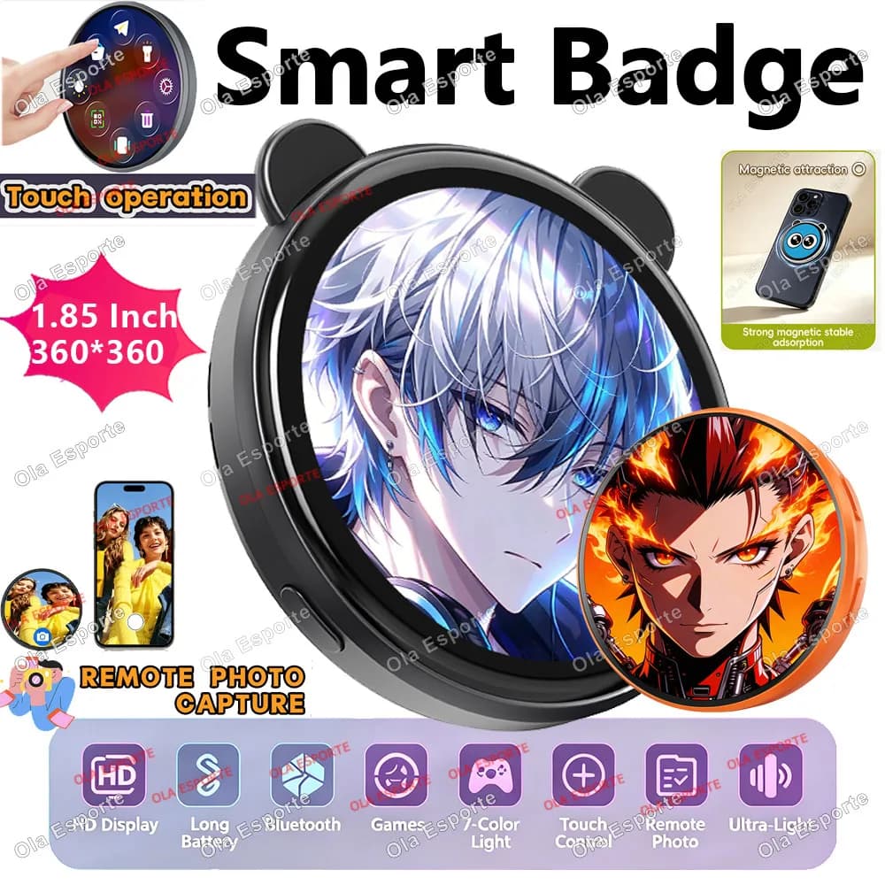 HD Screen Smart Dynamic E-badge Electronic Badge Can Transfer Photos GIFs, Animations and Videos for Otaku Fans Gift Smart Badge