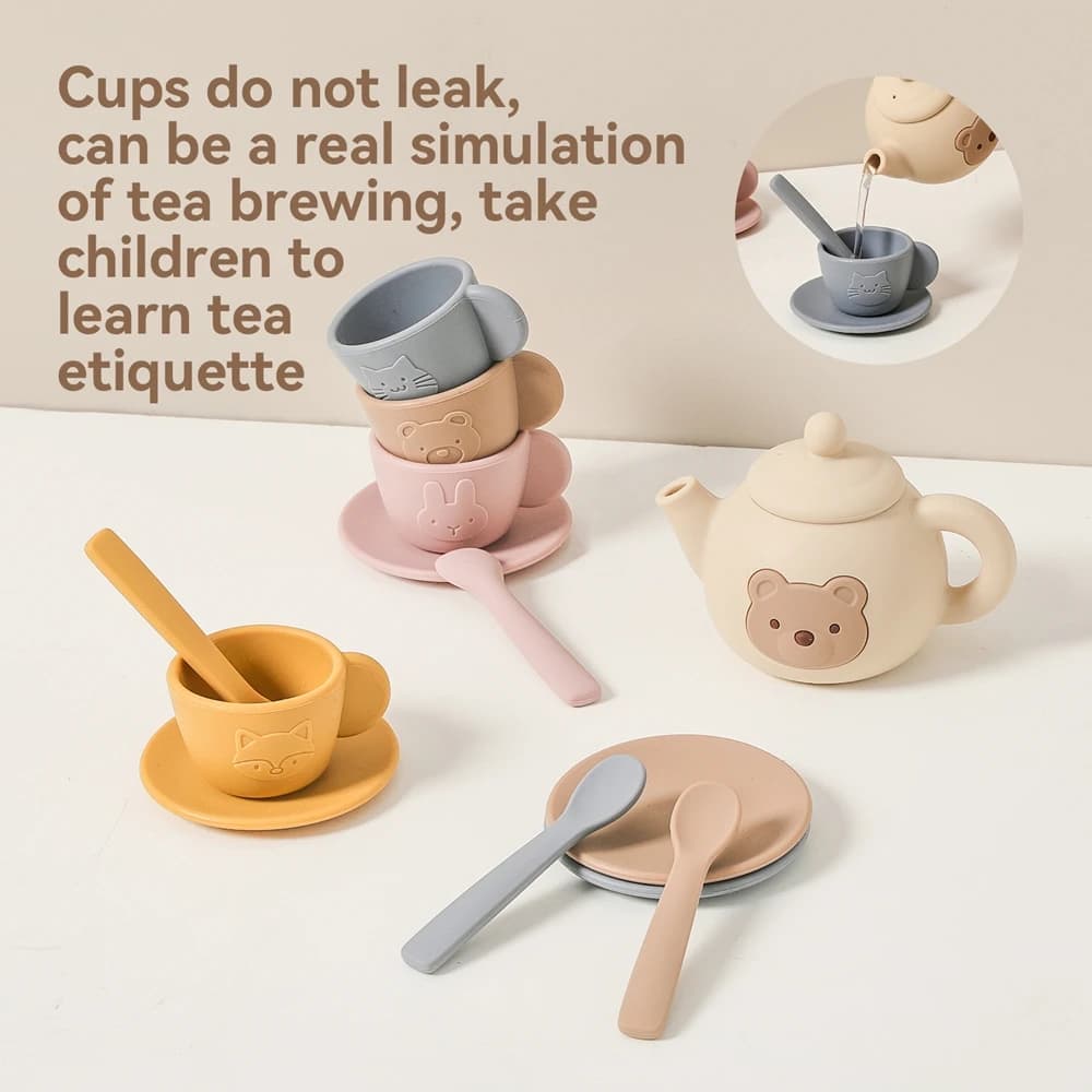 Boys Girls Kids Play House Toys Wooden Tea Set Pretend Make Tea Play With Teapot Teacup Afternoon Snack Role Playing Toys Gift