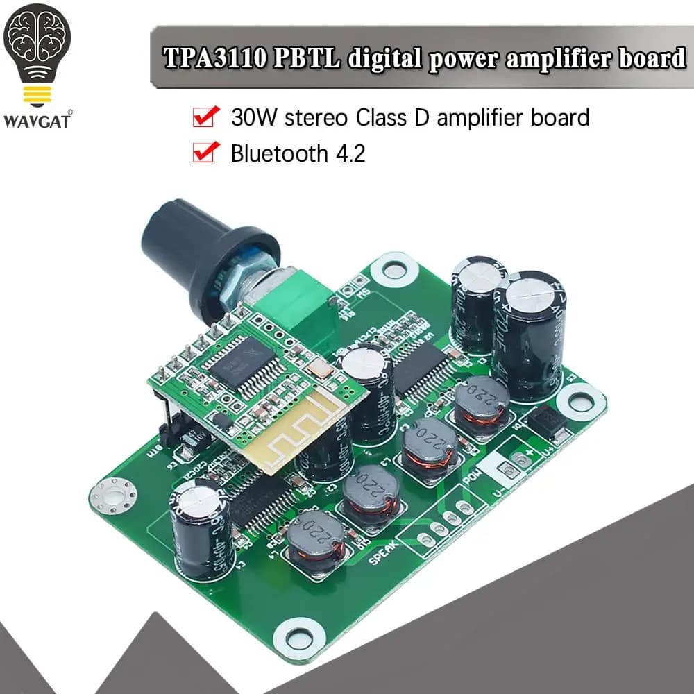 WAVGAT Bluetooth 4.2 TPA3110 30w + 30W Modulo scheda amplificatore di potenza audio stereo digitale 12V-24V altoparlante USB per auto, altoparlante portatile