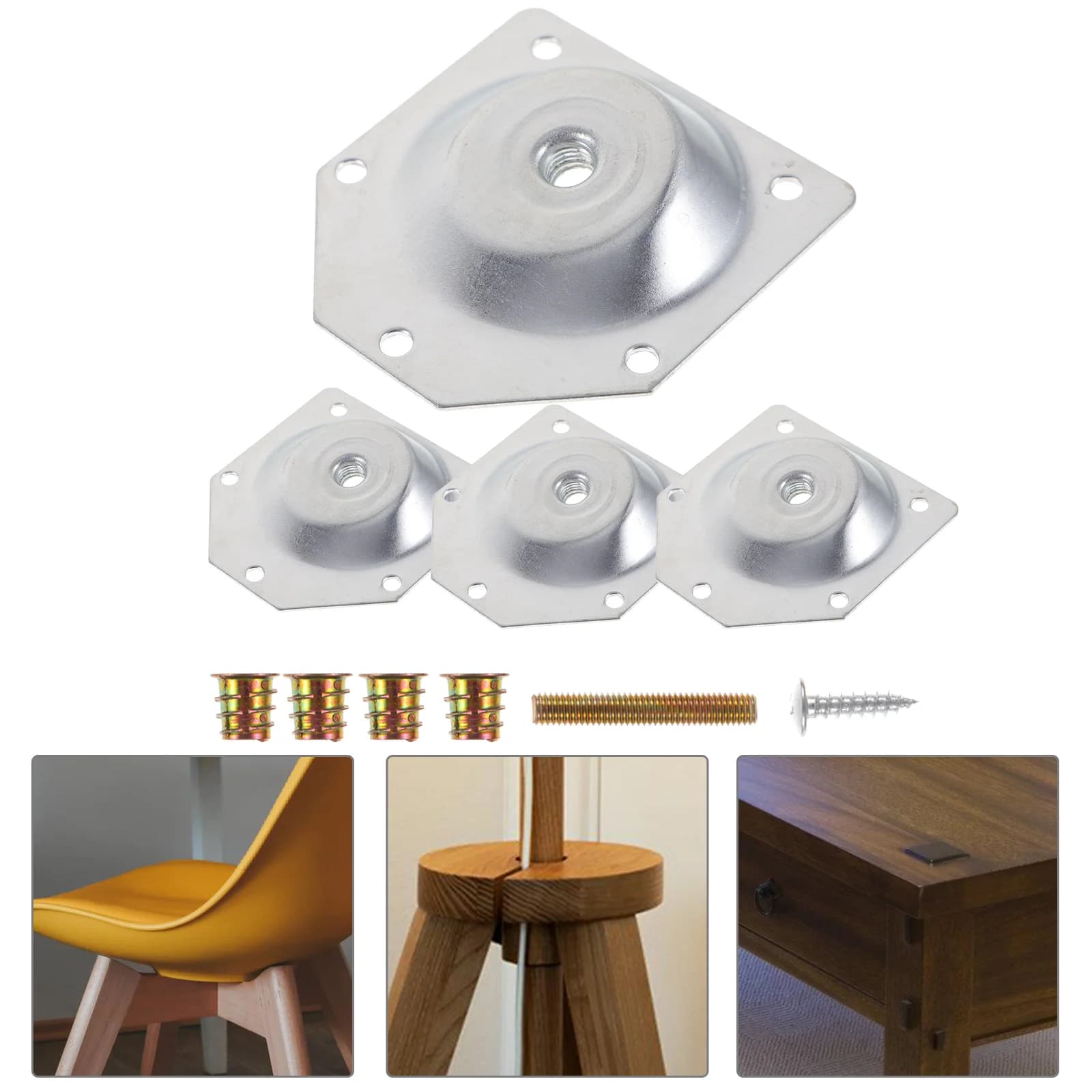 4 pezzi di cinghie per gambe per mobili, cuscinetti di collegamento, gambe angolate, set di dadi, staffa di collegamento in legno, piedini per tavoli, hardware di montaggio in legno massello