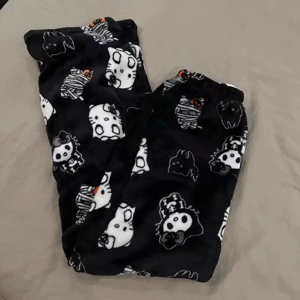Sanrio Cartoon Hello Kitty Y2K Plush Pajama Pants Kawaii Spring Winter Soft Thickened Homewear Pants Sweet Girl Student Gift