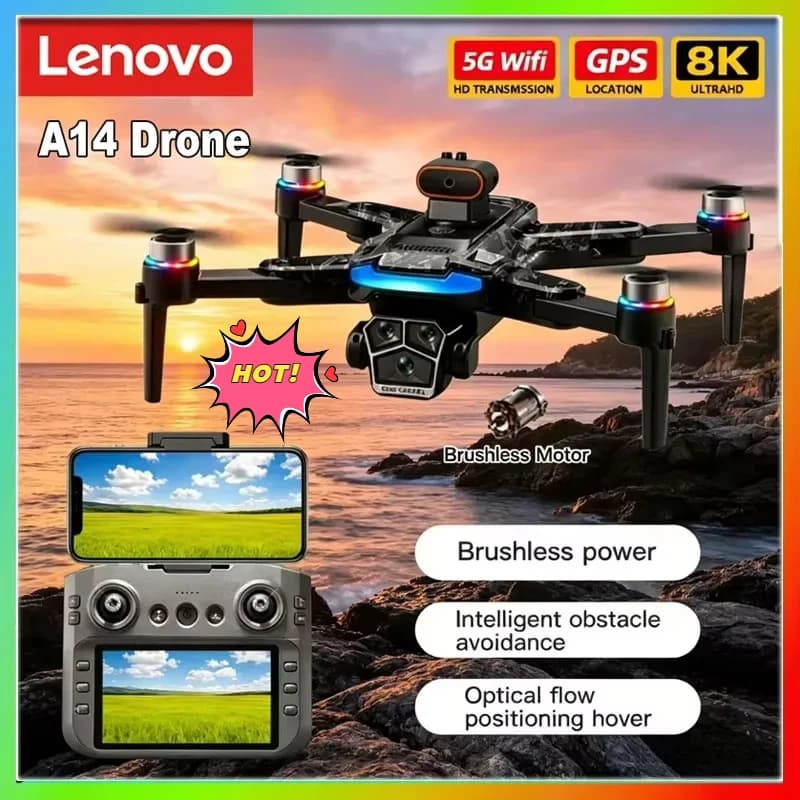 Lenovo A14 Drone 8K Professional GPS HD Camera Drones 5G WIFI FPV Video 4k UAV Large Screen Remote Control Quadcopter Dron