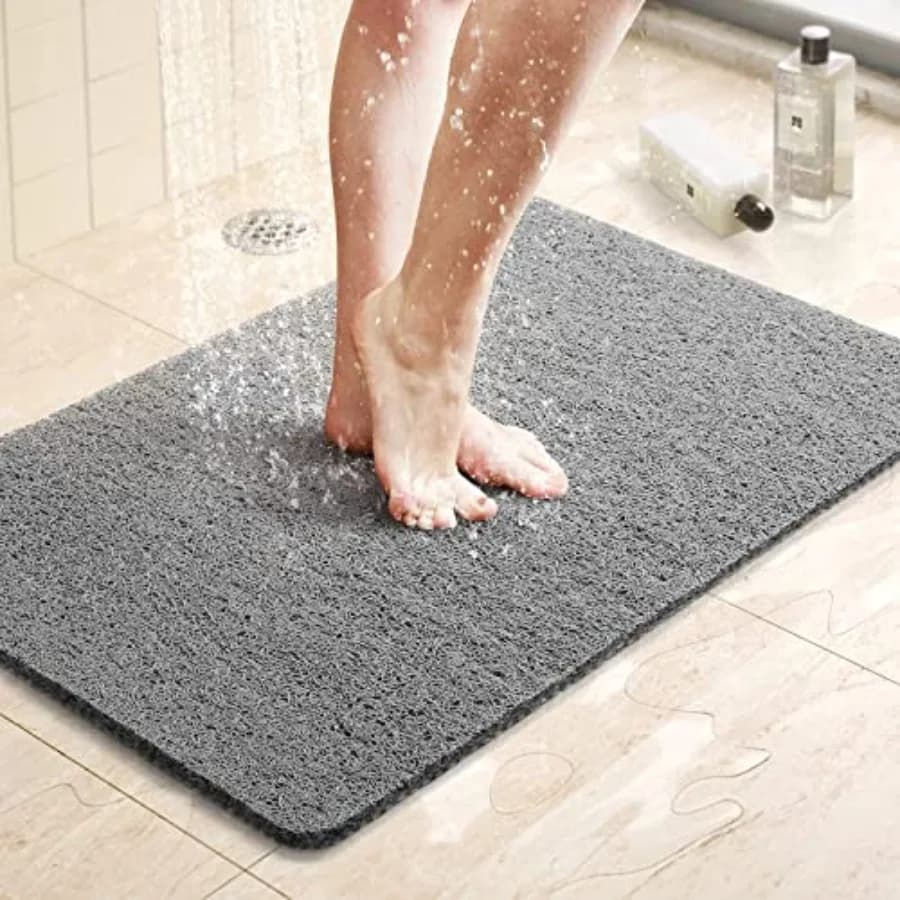 Shower Mat Bathtub Mat, 24x16 inch, Non-Slip Bath Mat with Drain, Quick Drying PVC Loofah Bathmat for Tub, Shower, Bathroom Pht