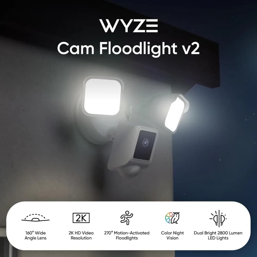 Telecamera di sicurezza esterna HD 2K, 160 ° Ampia vista, luce attivata dal movimento, sirena da 105 dB, visione notturna a colori