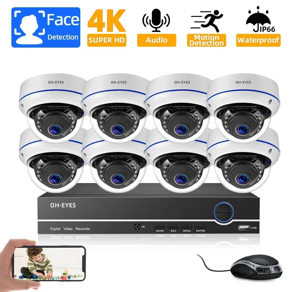 8CH 4K POE IP Camera System Kit 8MP XMEYE Outdoor Dome Camera Home Waterproof CCTV Security Video Surveillance Set 4CH System