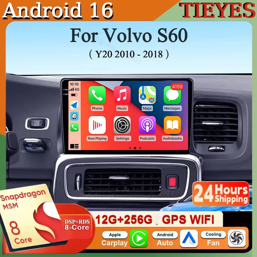 Android 16 Carplay&Auto Car Radio Navigation Multimedia Stereo Player QLED GPS For Volvo S60 Y20 2010 - 2018