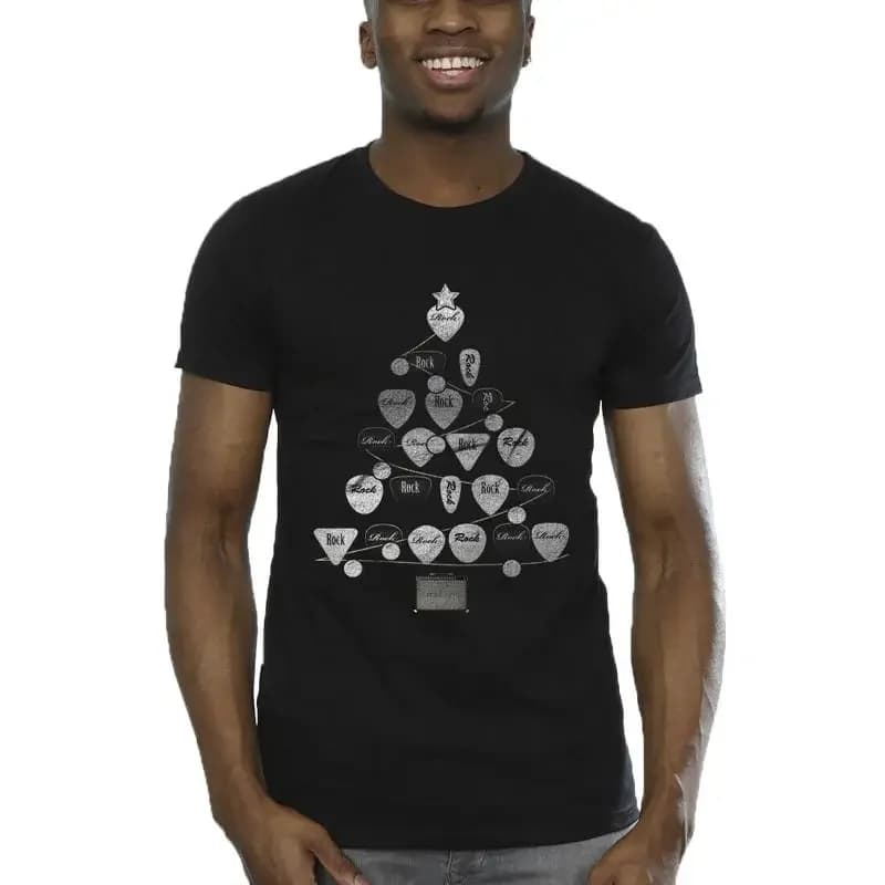 T-shirt con plettri per chitarra per albero da uomo di Natale