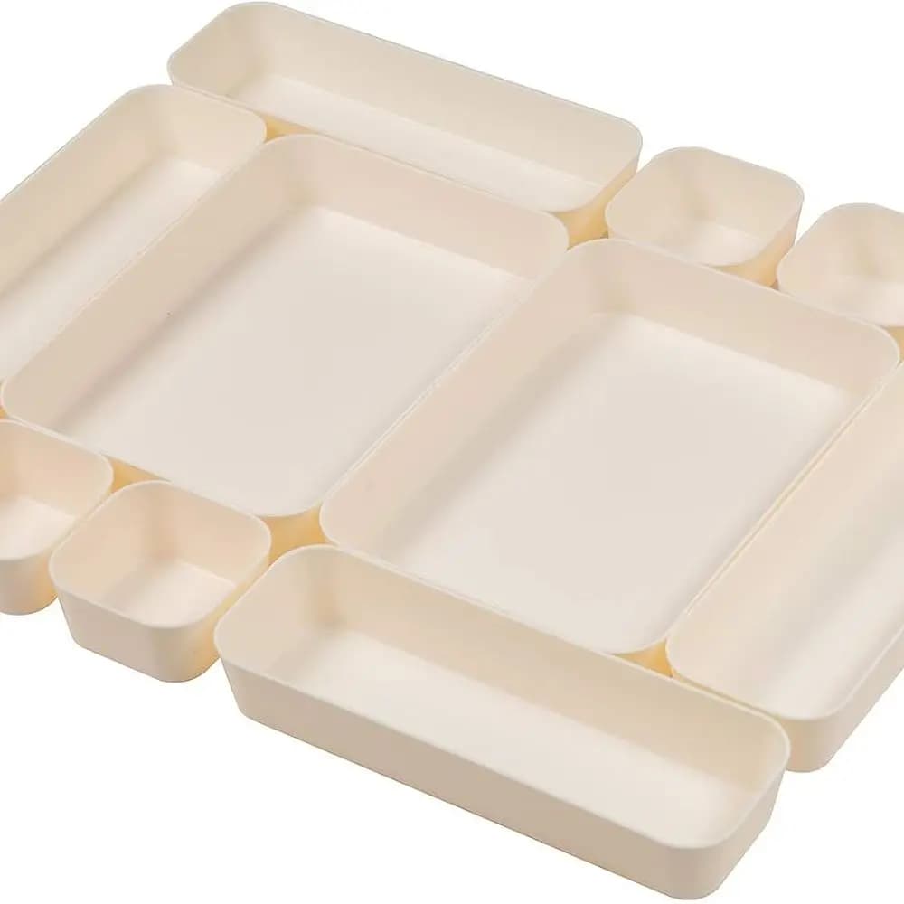 Set organizer da scrivania in plastica beige da 12 pezzi per riporre trucco, bagno, ufficio e cucina
