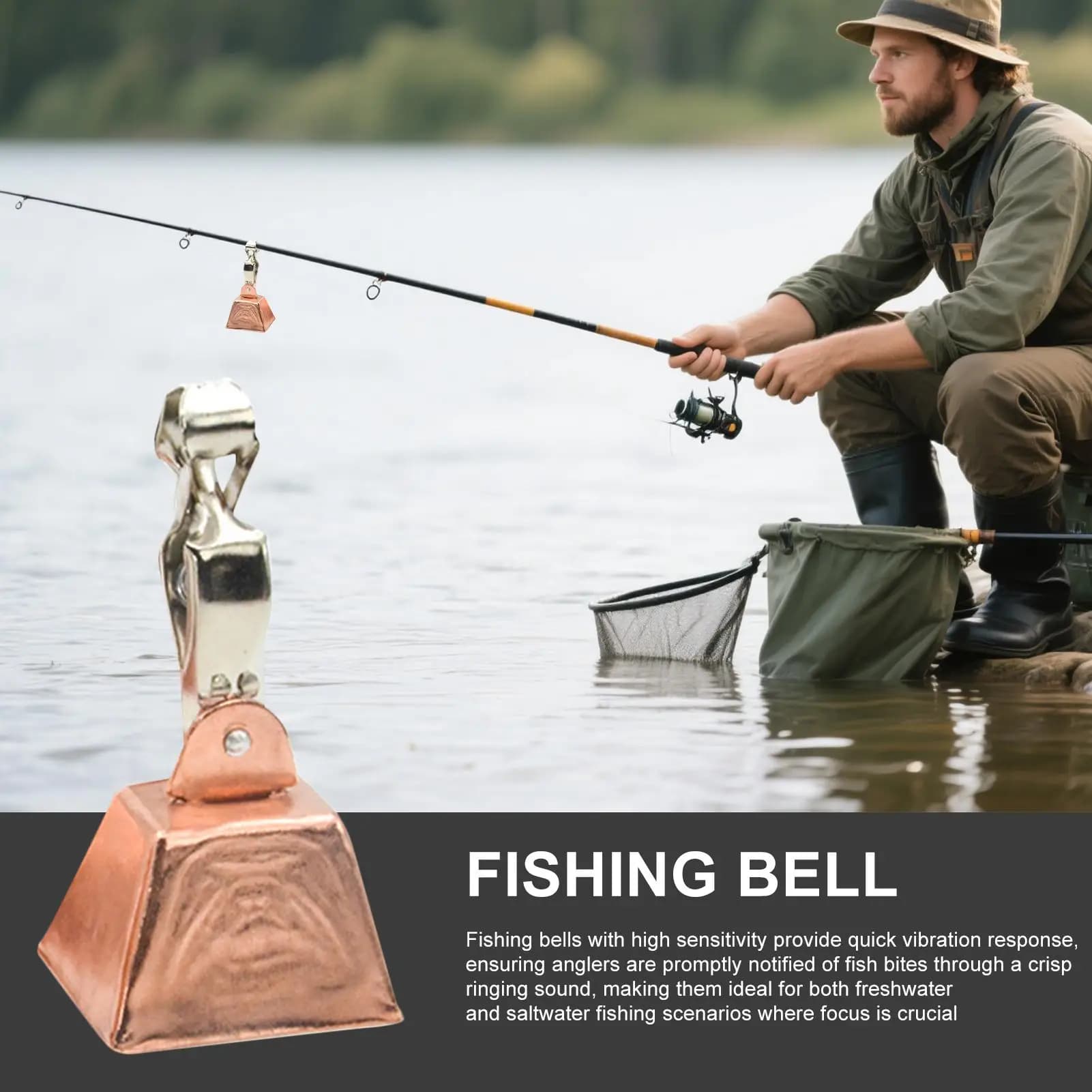 Allarme campana da pesca da 10 pezzi adatto per canna da pesca Campanello di allarme in rame, indicatore di allarme per mordere il gancio con accessori a clip per aquila