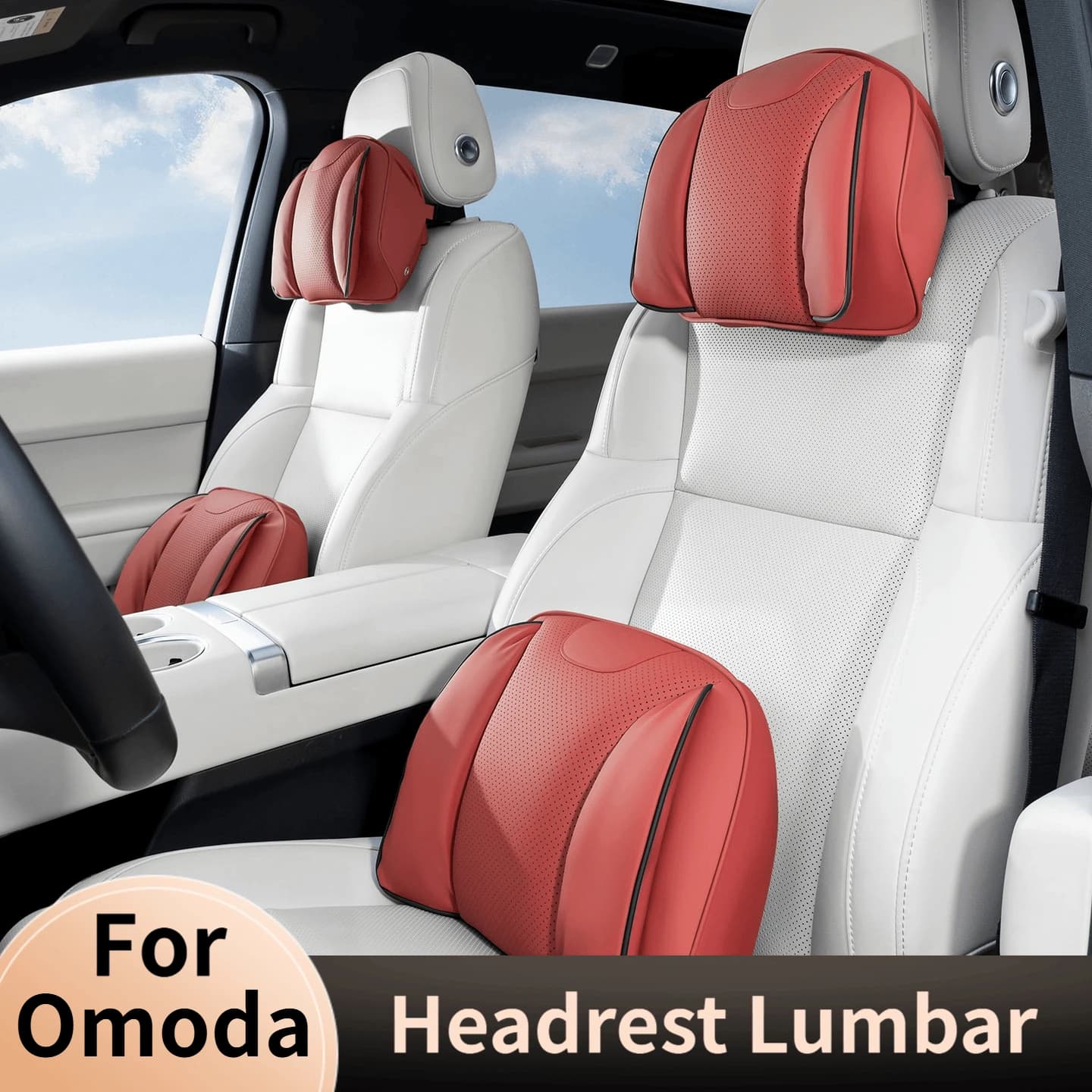 Leather Headrest Lumbar Support Set For Omoda 5 C5 E5 S5 Omoda 7 9 Comfort Car Neck Pillows Waist Pillow Interior Accessories
