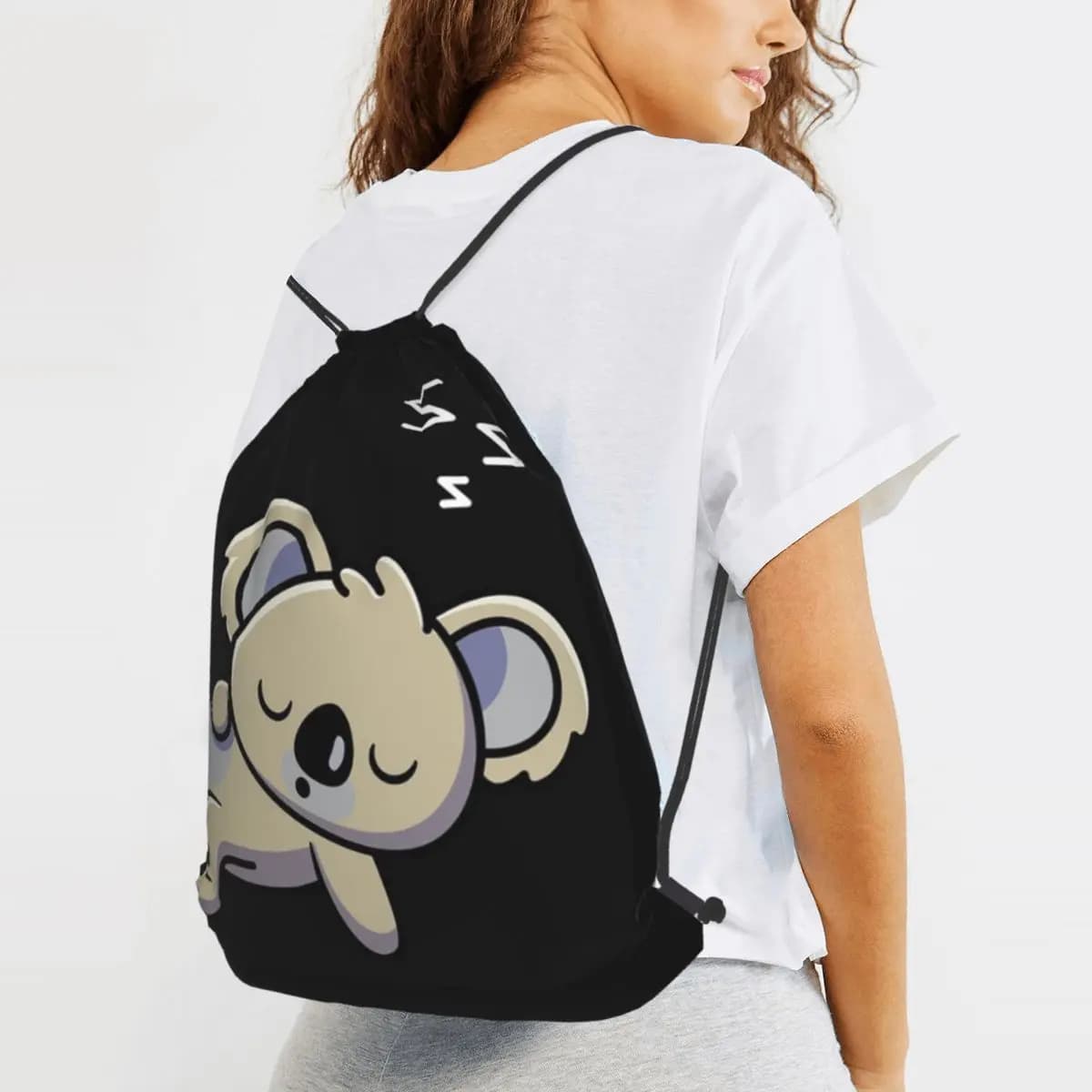 Cute Baby Koala Sleeping Good Night Backpacks Fashion Drawstring Bags Sundries Bag Book Bags for Travel Students