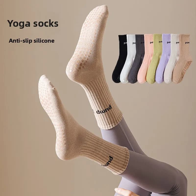 Calzini da yoga a tubo medio da donna Calzini antiscivolo per pilates professionali alla moda Calzini sportivi per fitness da pavimento per trampolino da ballo indoor