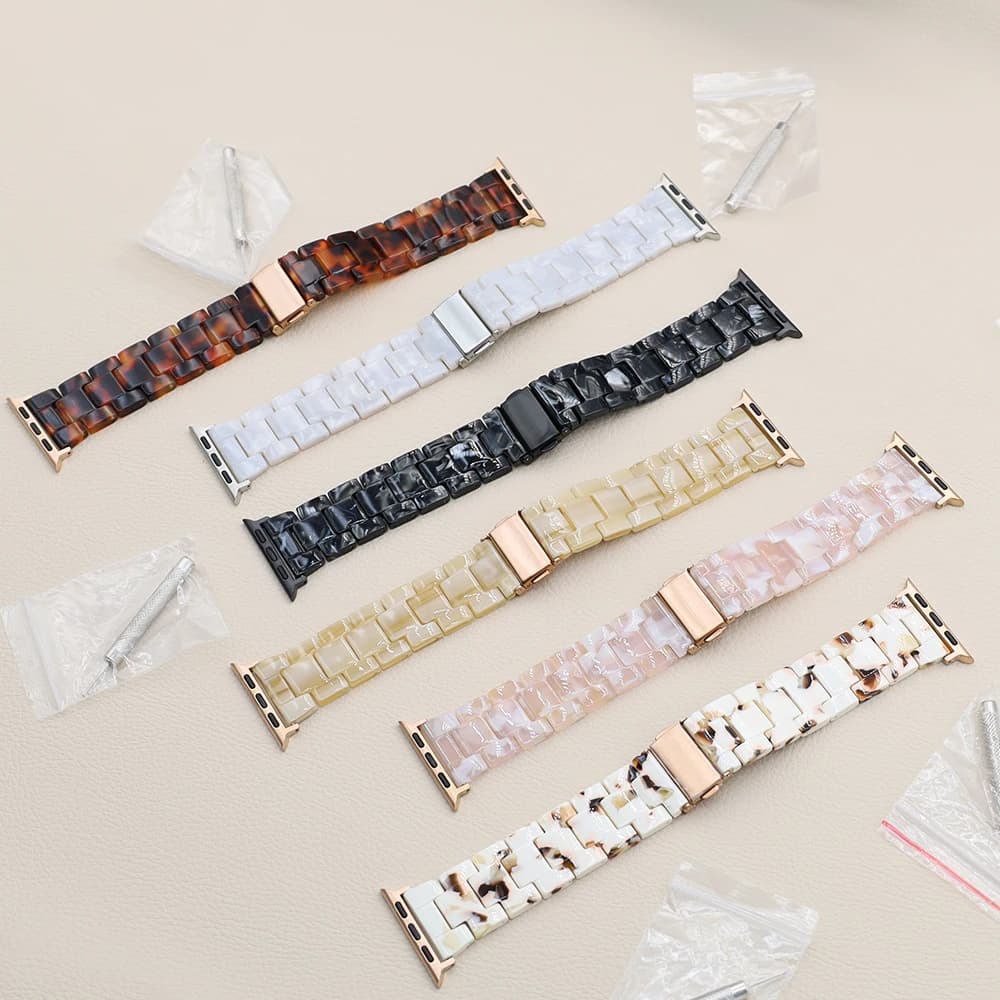 Resin Strap for Apple Watch Band 44mm 40mm 45mm 49mm 46 42mm 41mm Fashion Wrist Band for IWatch Series 10 9 8 7 6 5 4 se 3 Ultra