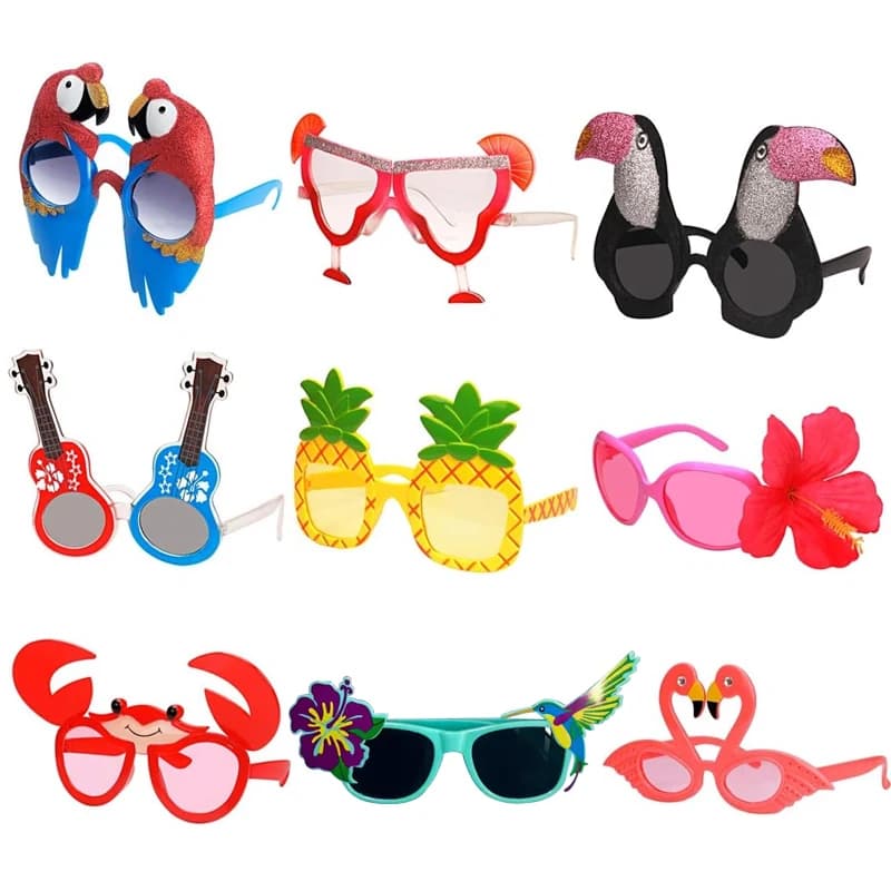 Funny set of Hawaiian glasses Funny summer scene items for children Hawaiian beach party bomber Birthday party decoration