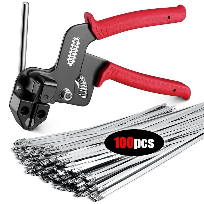 101Pcs Stainless Steel Cable Tie Plier Tensioning Tool Automatic Fastening Cutting Plier Self Locking Strap Tightening Hand Tool