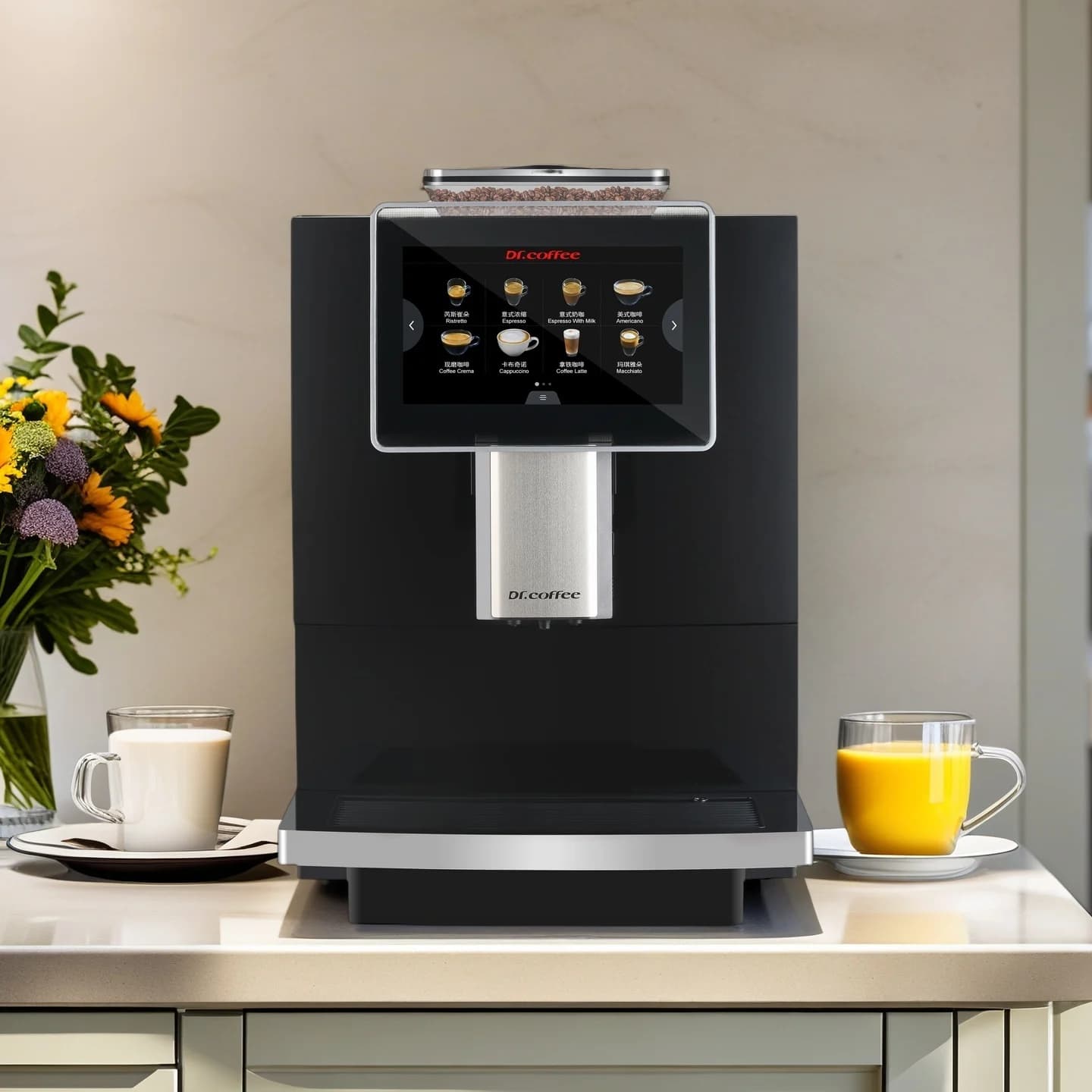 Dr Coffee H10 Automatic Coffee Machine Office Touch Screen Bean To Cup Espresso With Grinder