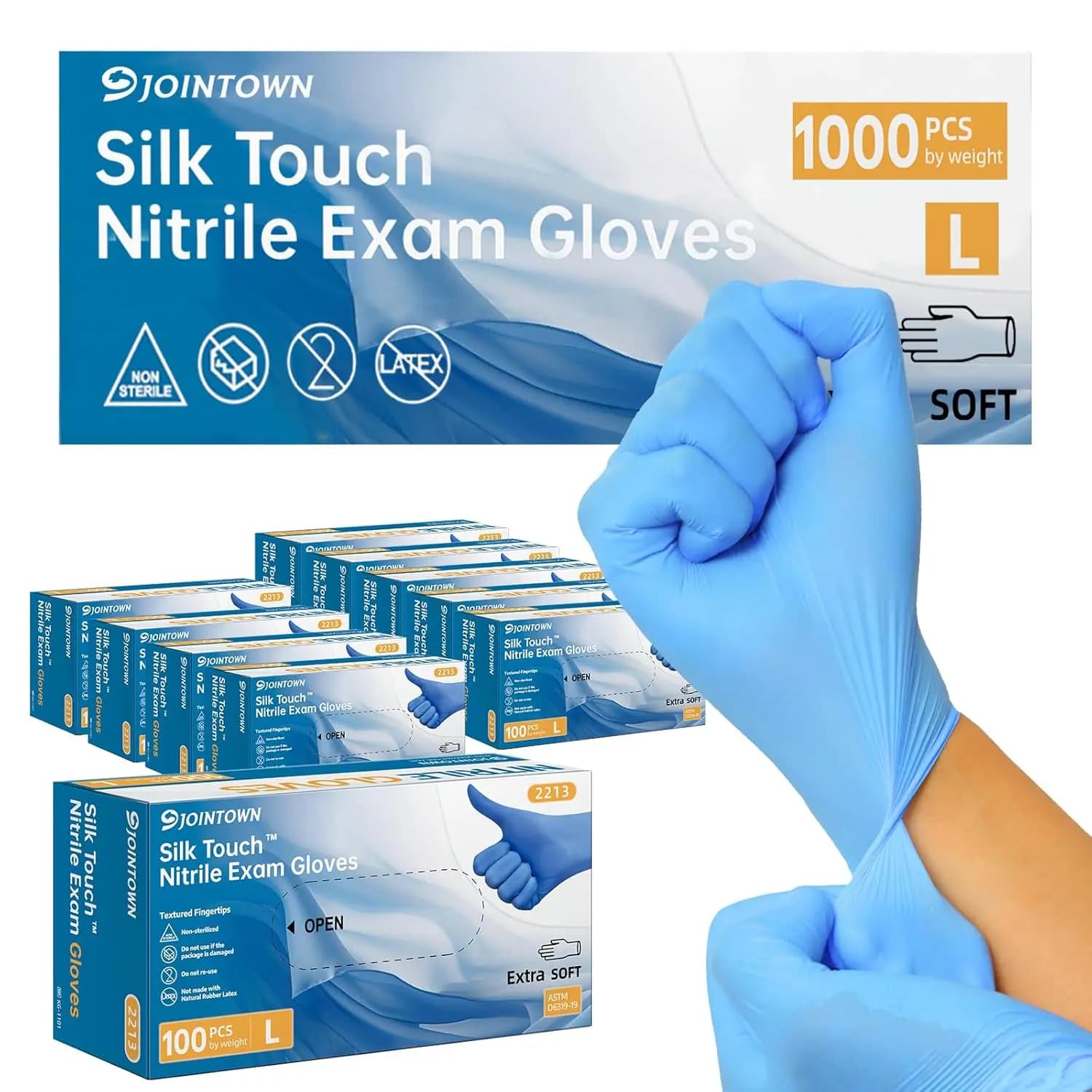 Guanti in Nitrile per Esami, 3.5 Mil Blu, Monouso Senza Lattice, Extra Morbidi, Senza Polvere, Confezione Grande da 1000 per Uso Medico, Pulizie
