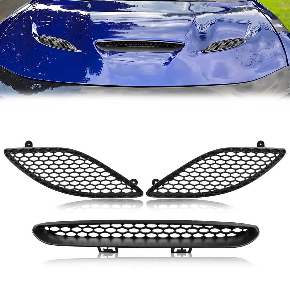 3Pcs Front Bumper Trim Vent Hood Scoop Grille Insert Bezel Set For 2015 2016 2017 2018 2019 2020 Dodge Charger GT SRT Hellcat