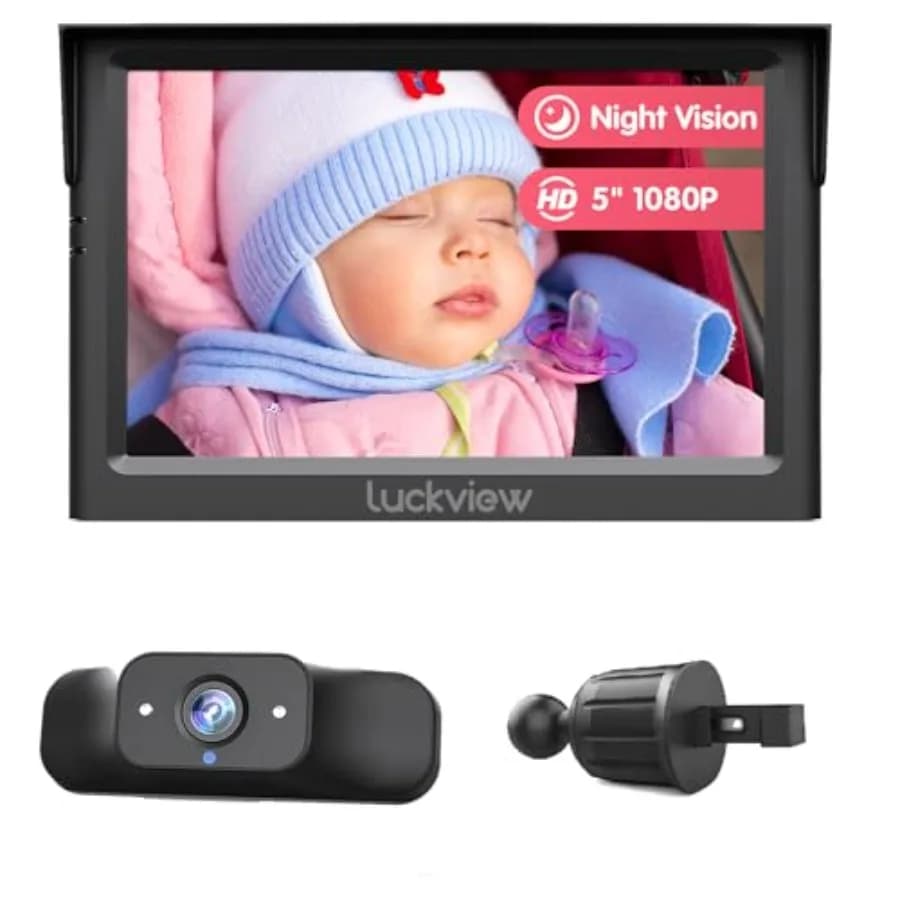 Baby car camera with air vent clip for back seat rear-facing use, ABS plastic, black, 5'' 1080P monitor with IR night vision an