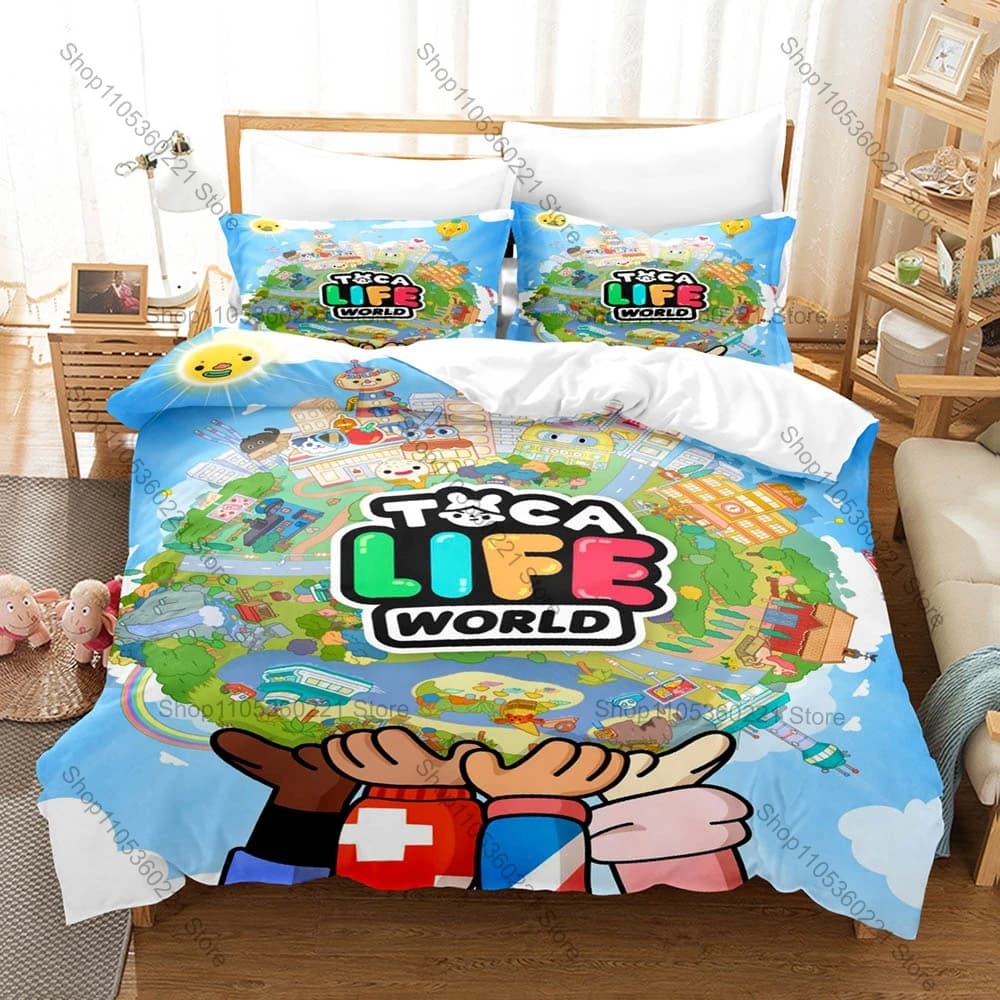 Game Toca Boca Printed Bedding Set 3Pcs Duvet Cover Pillowcase For Boys Girls Bedroom Decoration Bed Set