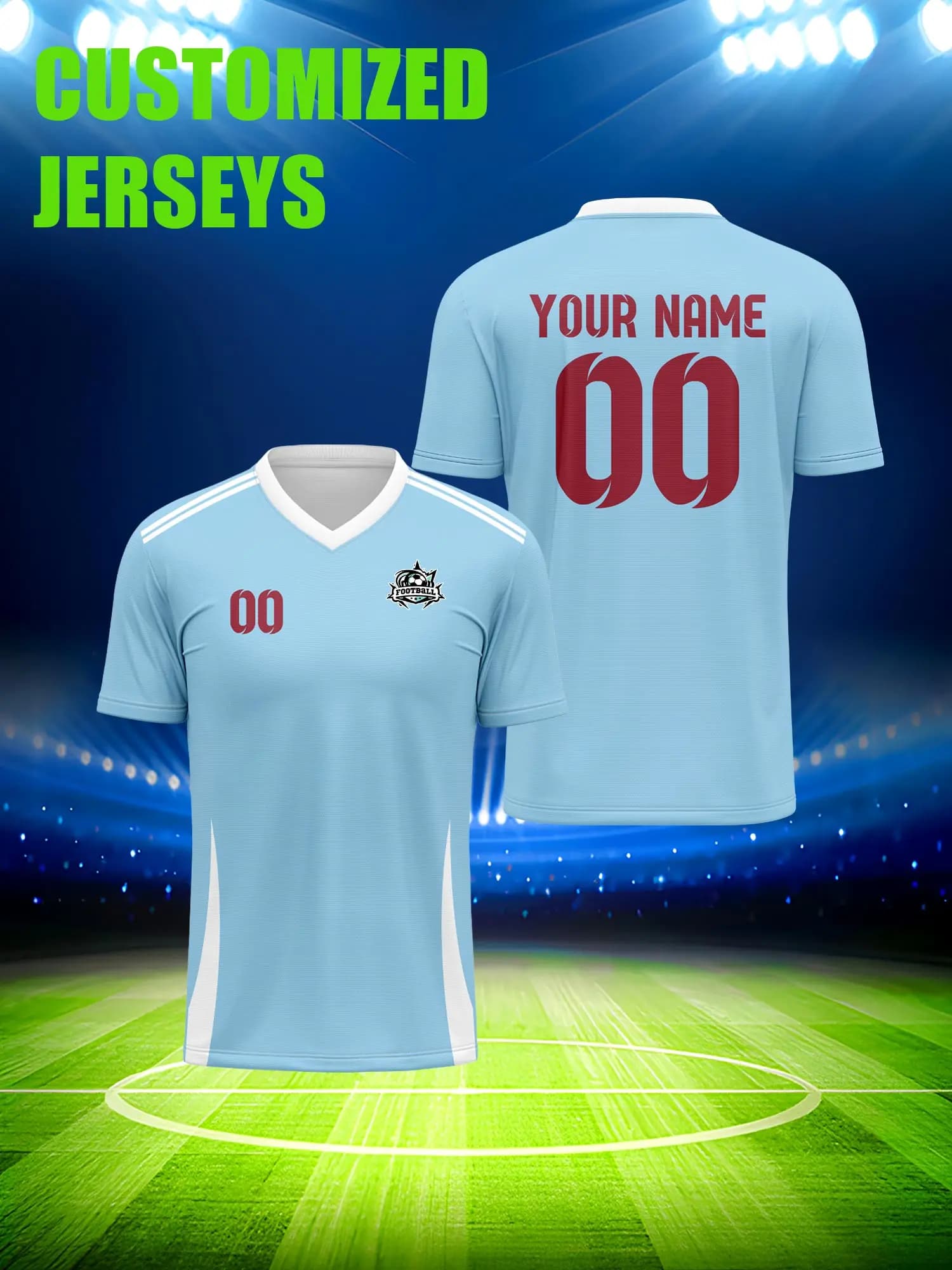 Customized football jersey with image, number and custom name, quick and breathable drying workout clothing