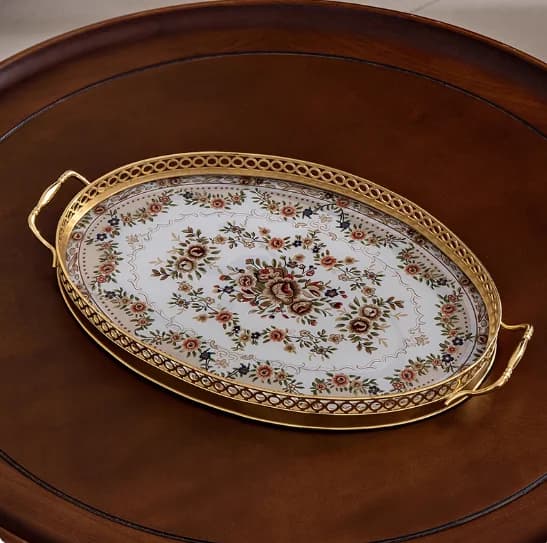 Vassoio in ottone americano tavolo da soggiorno tavolo rotondo portaoggetti per tazze ornamenti di lusso vassoio portaoggetti per frutta secca